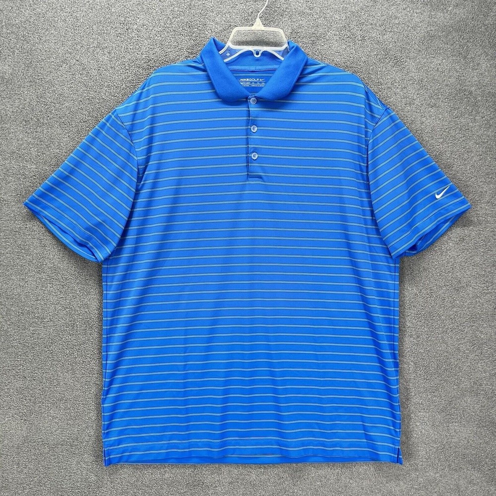 Nike Polo Shirt Mens Size XL stripes Blue Golf Fit‎ Dry short Sleeve henley